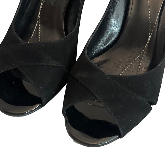 Kate Spade New York Black Peep Toe Wedge Sandals Cutout Velvet Size 6.5 Women's - Picture 6 of 11